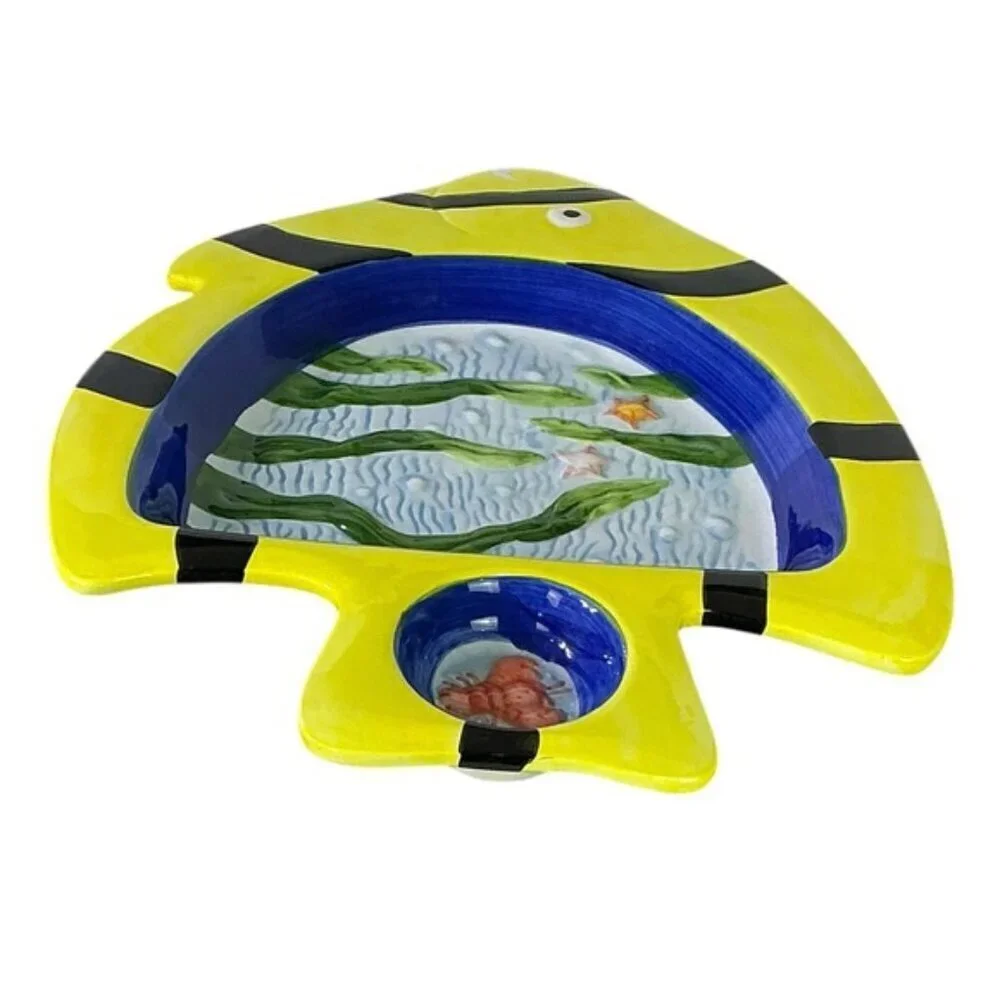 Tropical Angel Fish Design Dip Bowl Decorative Platter Tray 13 Inches